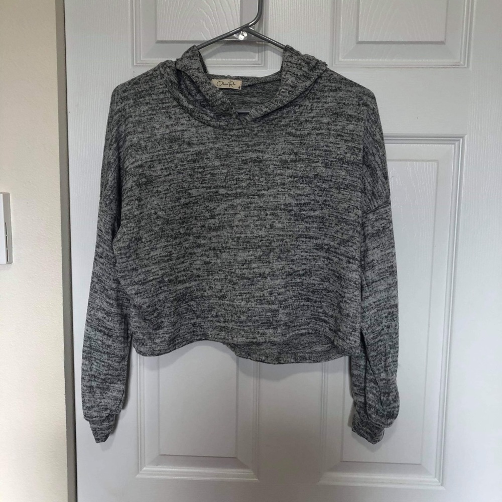 Grey Heathered Cropped Hoodie